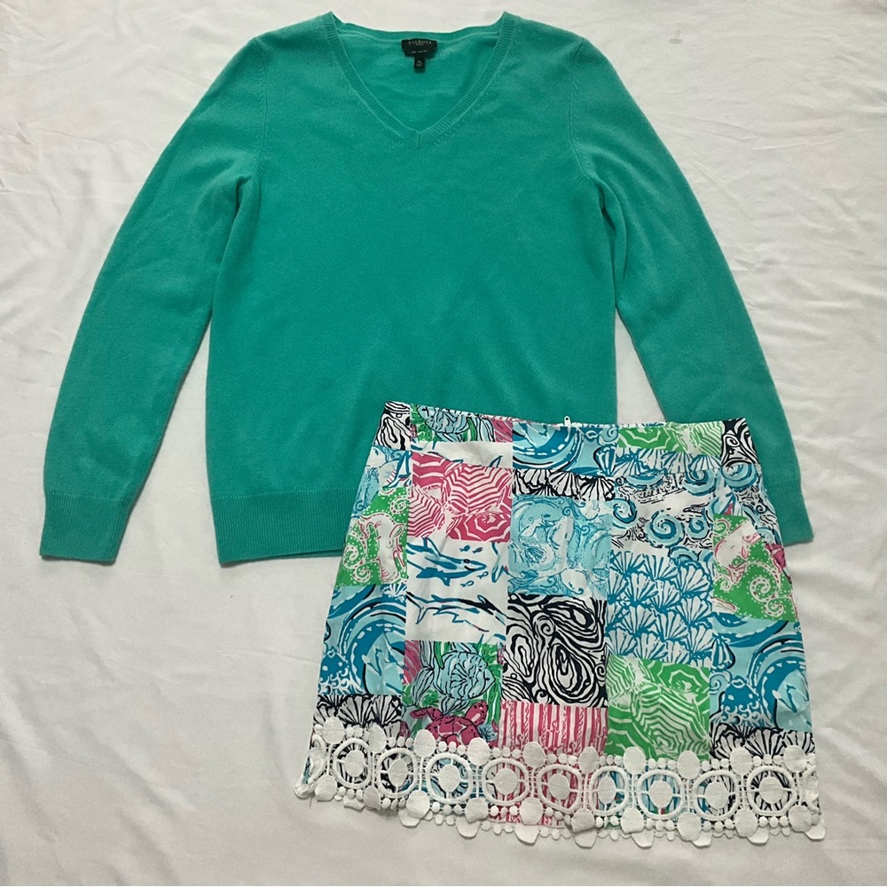 TALBOTS sweater + LILLY PULITZER skirt